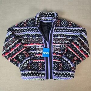 DSG Girls Cozy‎ Fleece Full Zip Jacket Small 8-9 Funky Fair Isle Youth Outerwear